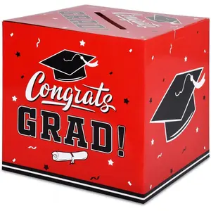 Graduation Party Decorations - Graduation Box for Gift and Cards - Party Favors and Supplies - Red.
