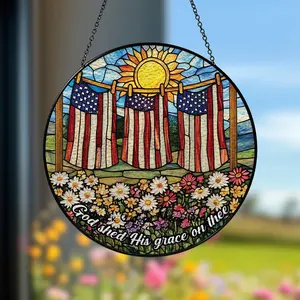 Christian 4th of July Stained Glass Suncatcher, Patriotic Wildflower Suncatcher, Faith and Freedom, Independence Day 4th of July Decor