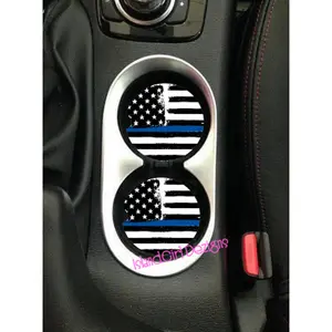 Thin Blue Line American Flag Ceramic Car Coasters