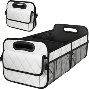 Car Trunk Organizer Box, Foldable Storage Bin with Handle, Diamond Grid Design, Car Interior Accessories, Easy to Carry and Store, Car Storage Organizers