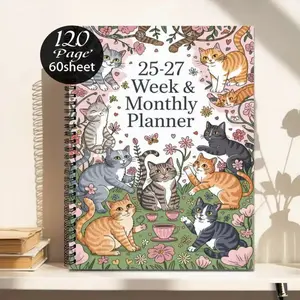Cute Floral Cat Weekly & Monthly Planner, 120 Pages 25-27 Schedule Journal, Organize Your Life Effortlessly, Perfect Gift for Planners