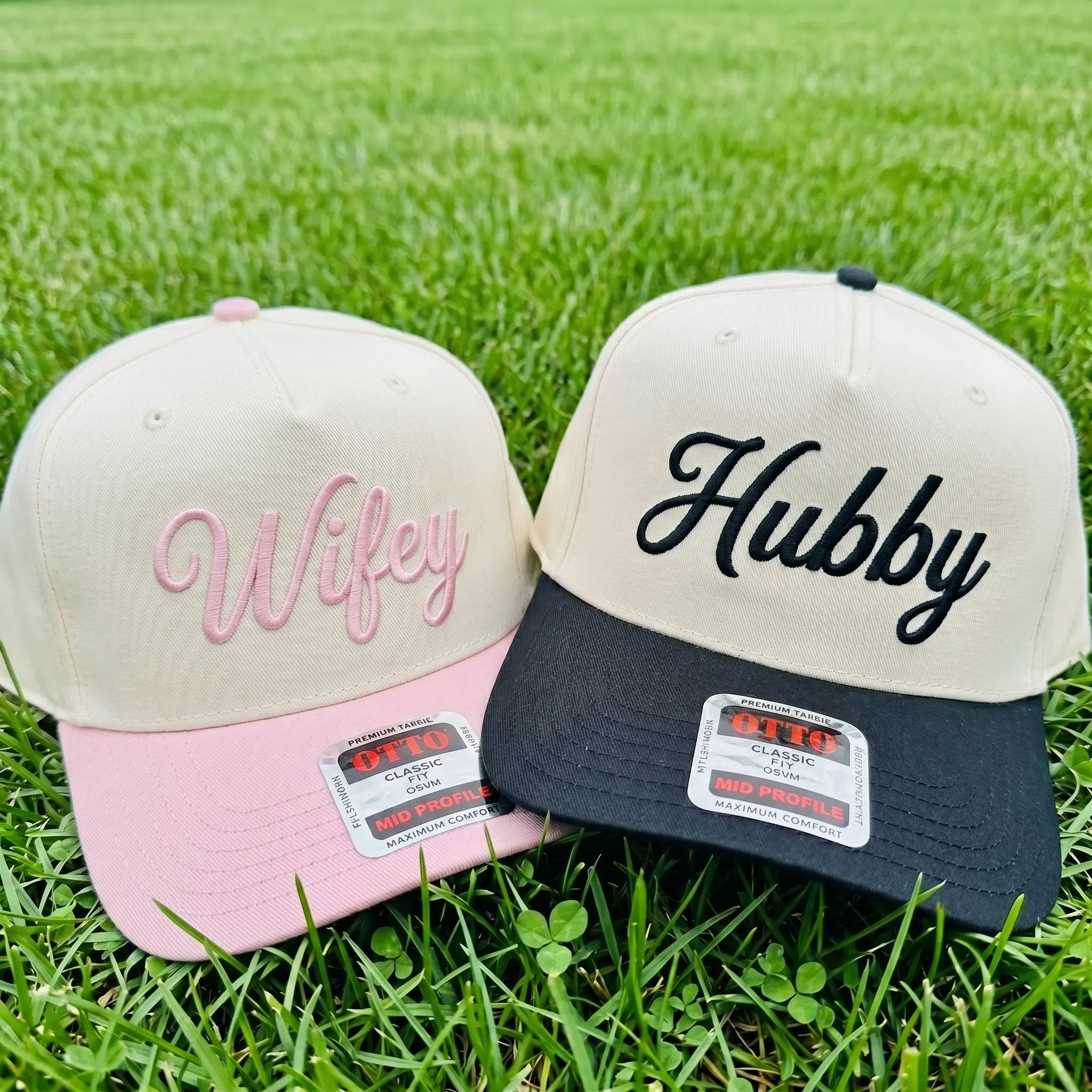 Wifey Hubby Matching Couple Embroidered Trucker Hats, Two Tone Caps
