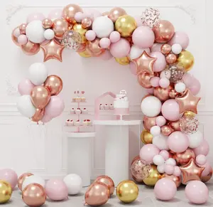 140pcs Rose Gold Balloon Garland Arch Kit, Light Pink Gold White Metallic Rose Gold Confetti Balloons for Mother's Day Valentine Graduation Birthday Baby Shower Wedding Party Decoration