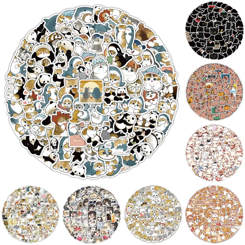 100PCS Cartoon Cute Black Ink Cats Rabbits Capybara Graffiti Stickers Self Adhesive Stickers For Helmet Bicycle Hand Account Pencil Case Decals LanLanStickersWorld