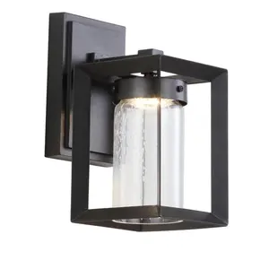 JONATHAN Y Nate Outdoor Modern Cube Bubble Glass/Metal Integrated LED Wall Sconce; for Living Room, Bedroom, Kitchen, Office