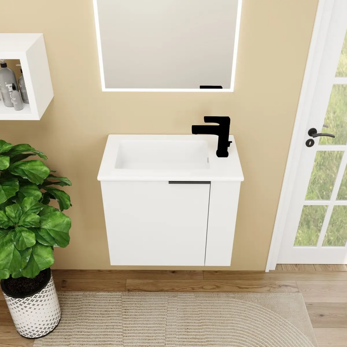 Allsumhome 22in Bathroom Vanity with Sink for Small Bathroom, Floating White Vanity with Soft Close Door