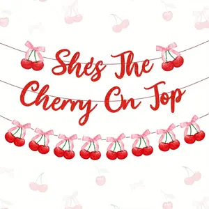 1Set Cherry Baby Shower Banner Cherry Bow Party Decorations Coquette Cherry Welcome Baby Banner Sweet Cherry Garland Red and Pink Fruit Theme Decorations for Girl Baby Shower Supplies