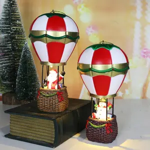 Christmas Resin Night Light, Hot Air Balloon Ornament, Glowing Santa Snowman Lamp, Indoor Outdoor Table Party Decoration