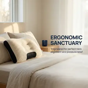 {Buy 1 Get 1 Free} 2 Pack Ergonomic Neck Pillows | Dark Gray + Yellow | Breathable Cervical Support for Pressure Relief & Deep Sleep | Back & Side Sleepers  @ ？