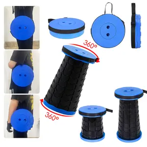 Upgraded Outdoor Folding Collapsible Stool, Lightweight Chair with Load Capacity Portable Collapsible Stool Retractable Stool for Camping Fishing Hiking BBQ (Black