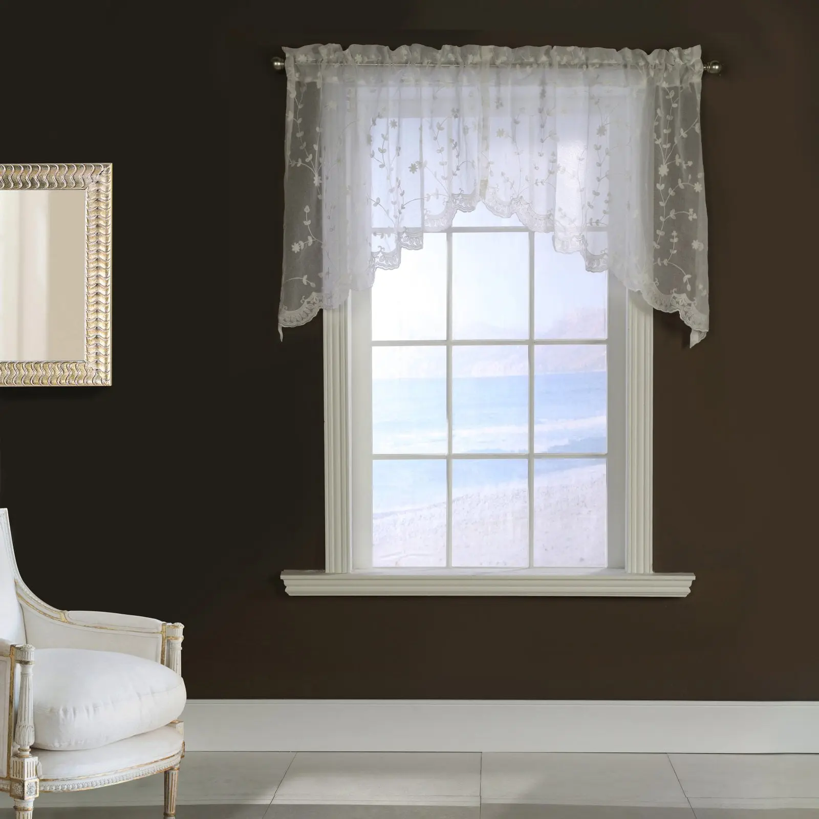 Habitat 80 x 36 in. Grandeur Pole Top Swag Window Valance Set, White