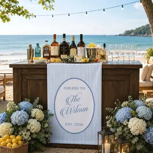 Personalized Linen striped bar & event Sign, Wedding, Birthday, Anniversary custom name bar wedding sign, Elegant Wedding Reception Decor
