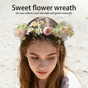 Korean Fashion Flower Crown Headband, Rose Bride Hair Band, Elegant Girl Selfie Fake Floral Hair Accessories, Wholesale Craft Supplies