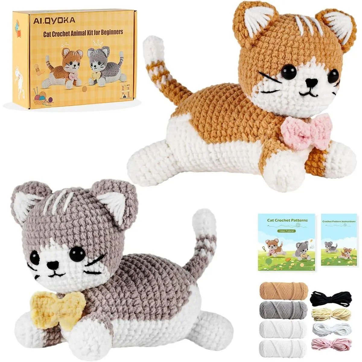 Crochet Kit for Beginners Kids Ages 8-12, Learn to Crochet Kit for Adult Beginners | Cat Crochet Animal Kit with Step-by-Step Video Tutorials – Perfect Crochet Gifts for Girls (2 Pack)