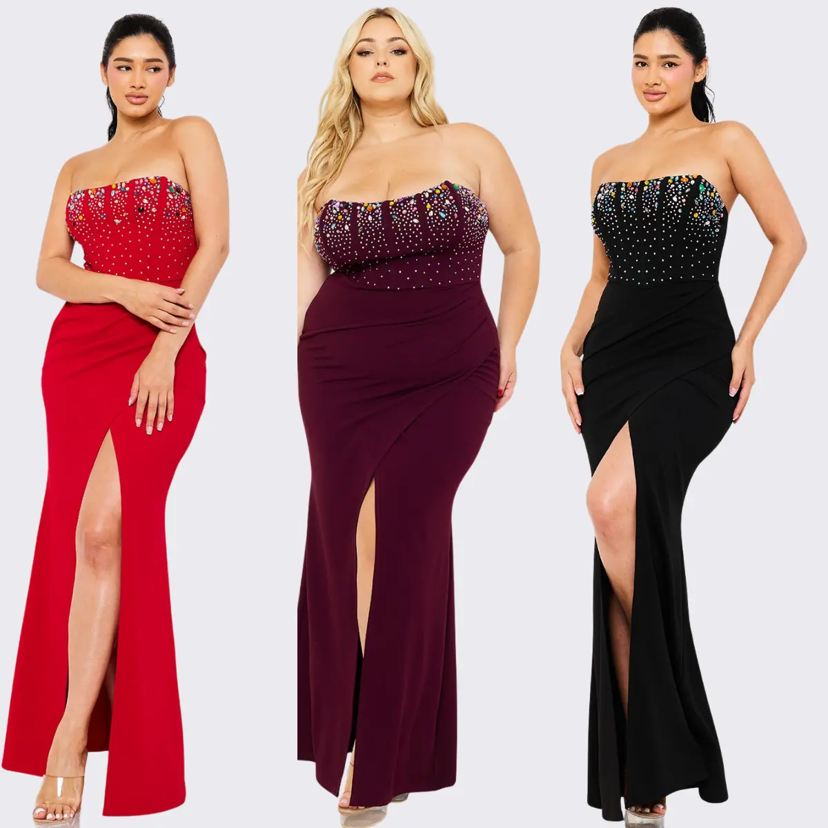 Kellie Multi Size Rhinestone Bustier Maxi Dress Womenswear Fit Formal