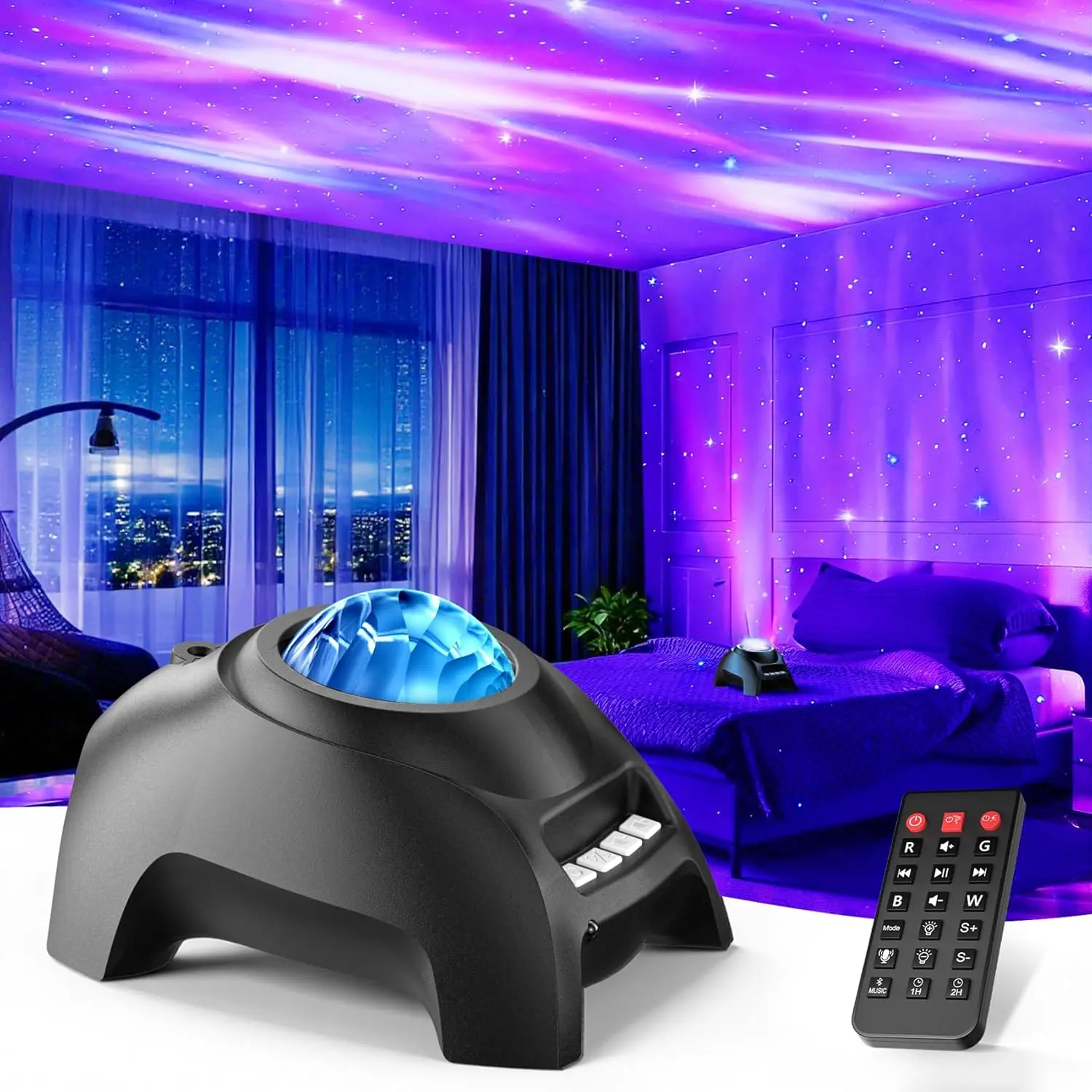 ABS Northern Galaxy Aurora Starlight Projector - LED Novelty Colorful Lights with 33 Effects, Remote Control, White Noise, Bluetooth Speaker, Indoor Home Galaxy Night Sky Lighting