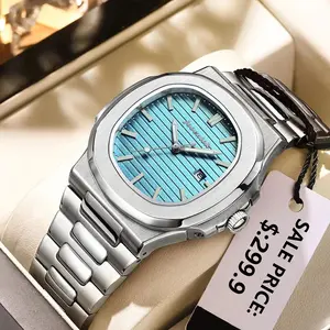 JOOENIOK Luxury Military Man Watch Square Waterproof Luminous Date Week Men Watch Stainless Steel Quartz Men's Watches Reloj+box