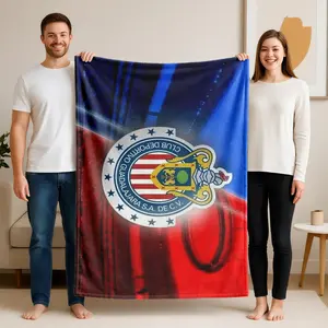 1PC Guadalajara Football Club Logo Fleece Blanket, suitable for beds and sofas, suitable for all seasons, digitally printed pattern, 100% polyester material, suitable for travel, camping and naps, is an ideal holiday gift, Father's Day gift