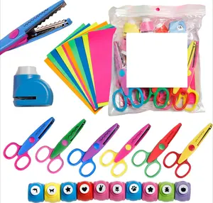 1 pack handmade DIY combination set with 6 pcs Craft Scissors Decorative Edge, 10 pcs Hole Punch Shapes Craft, 10 pcs Cardstock Paper Fashion Accessories