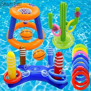 Inflatable Pool Ring Toss Game, Indoor Holiday Fun Or Outdoor Swimming Pool Game for Adults & Family, Water Pool Toss Game with 4 Rings