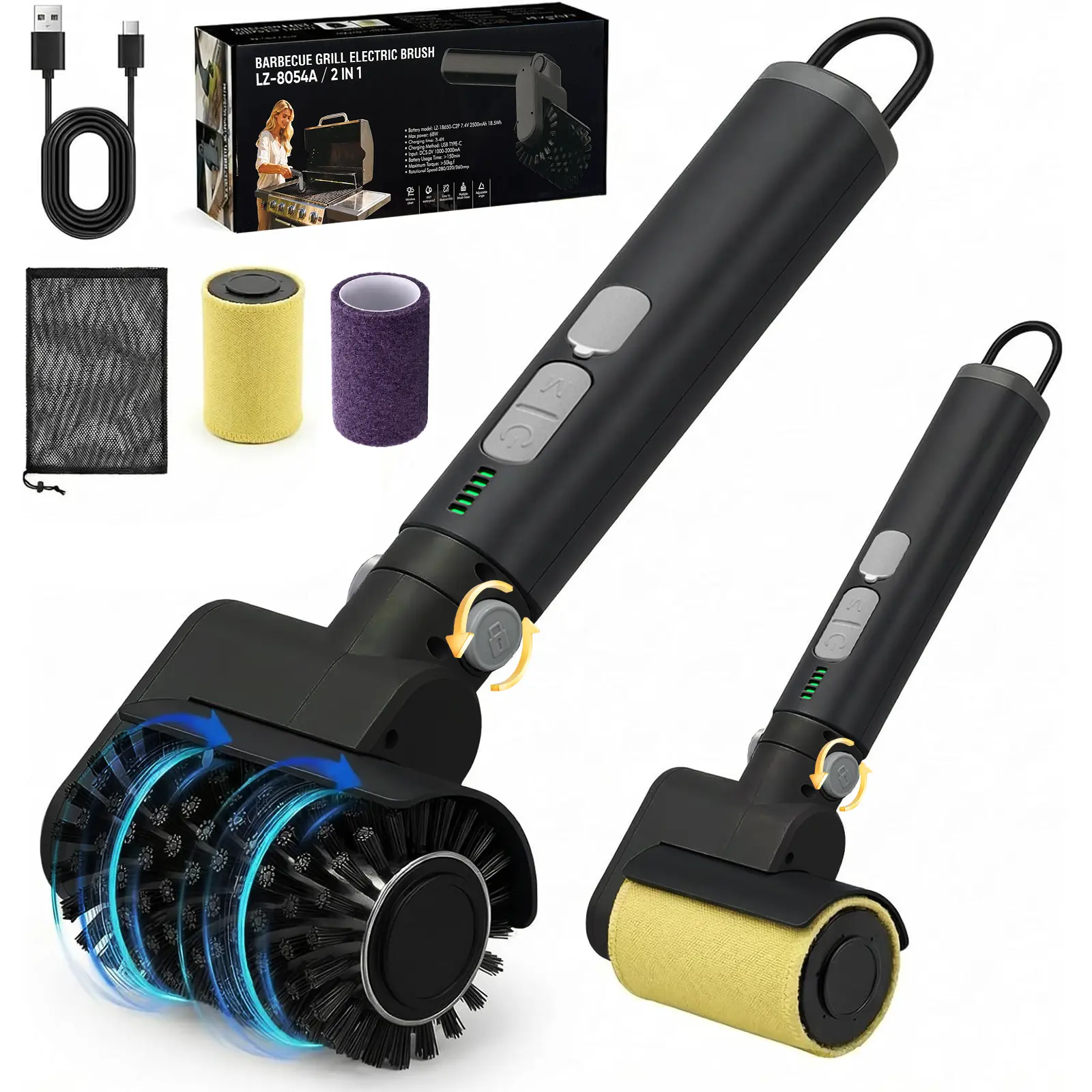 Upgraded Electric Grill Brush for Outdoor: BBQ Grill Cleaner with 3-Speed, 90° Adjustable Angle, 150Mins Runtime Cordless Motorized Grill Brush, Automatic Grill Cleaning Brush for Grill Grates DealsForYouDays