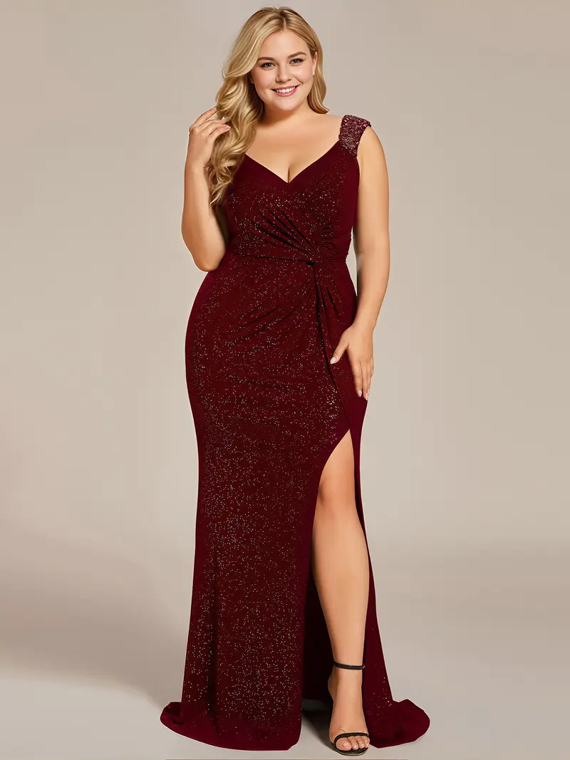 green emerald velvet dress A-Line Plus-Size Long V-Neck Prom Dress– PromGirl