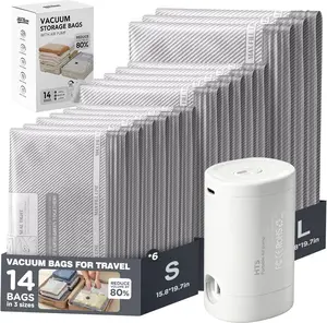 Vacuum Seal Bags for Clothing Travel with Rechargeable Electric Pump, Space Saver Vacuum Storage Bags Travel, Reusable Compression Packing Bags for Luggage Home (14pcs)