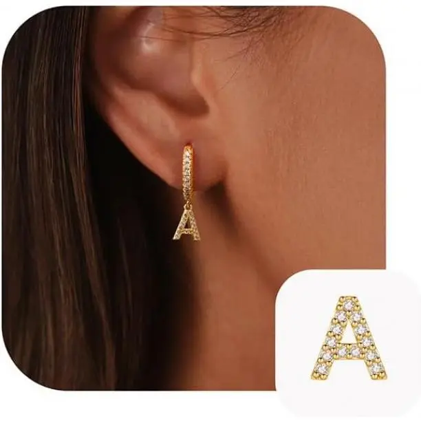 Initial Earrings for Girls Women, Teen Girl Gifts 925 Sterling Silver Post Hypoallergenic Small Huggie Hoop Earrings Gold Plated Cubic Zirconia Initial Earrings Jewelry Gifts for Girls Kids