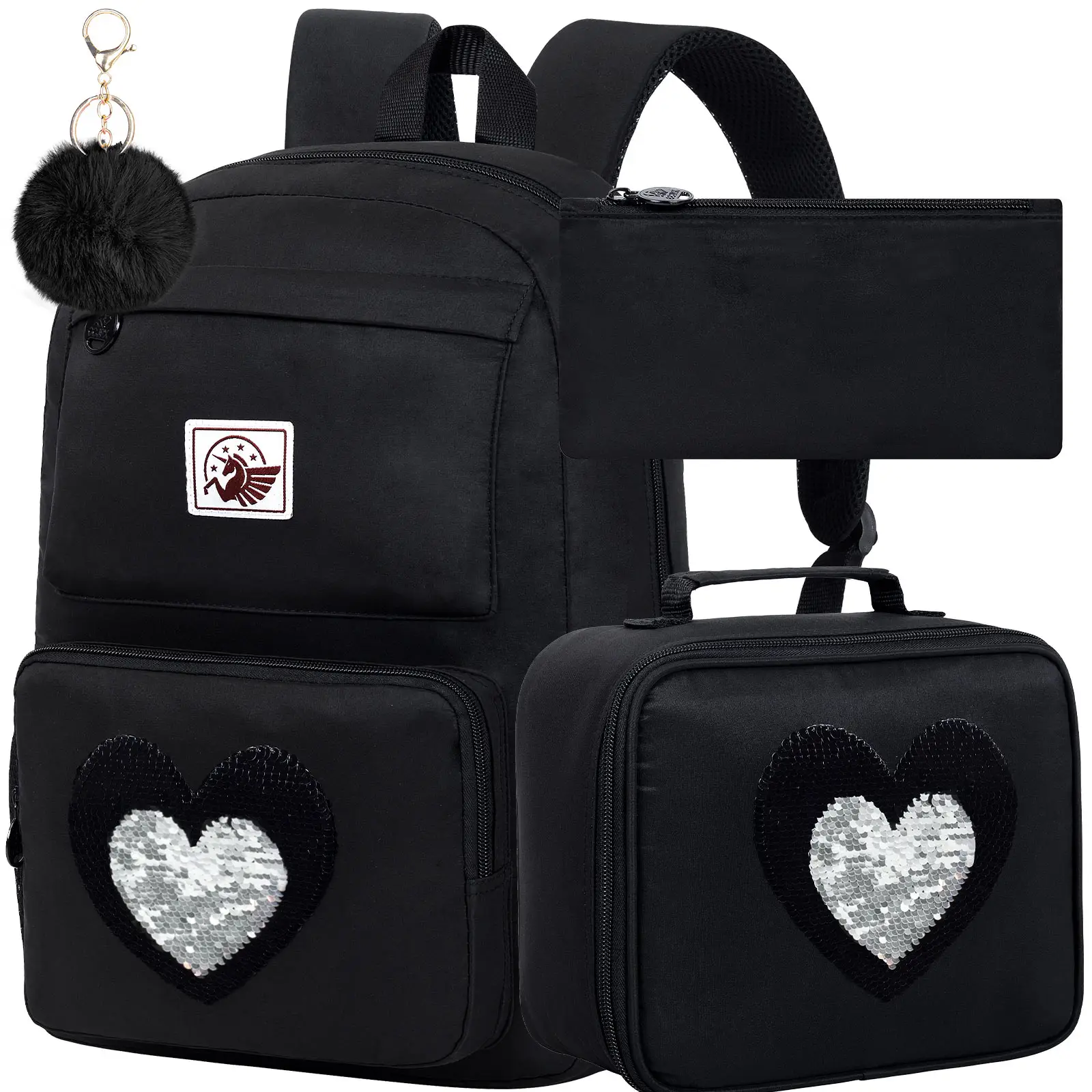 Bookbag for Girls, 18 Inch Cute Aesthetic Backpack, Anti Theft Water Resistant College School Bag for Women Teens Primary Students - Black