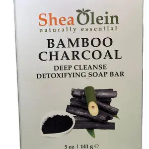 SheaOlein Bamboo Charcoal Soap 5oz 6 Bars- Organic Detoxifying Bar with Shea Butter for Oily Skin Repair & Exfoliation - Deep Cleanse Cleanser & Natural Exfoliant