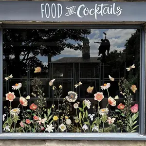 Spring Summer Wild Flower Window Clings Vintage Watercolor Wildfloral Butterfly Double-Sided Reusable Decals for Home Shop Cafe Glass Display Decor, 6 Sheets
