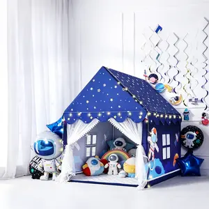 Sumbababy Space Kids Tent Indoor with Mat and Star Lights - Kids Play Tent Space Toys - Bedroom Playhouse Decorations Astronaut Toys Rocket Ship (Blue)