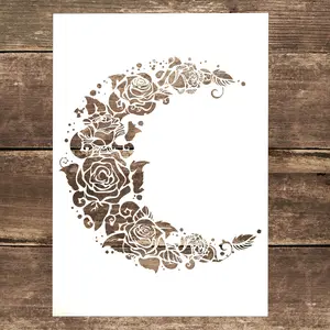 Moon & Rose Pattern Hollow Painting Template, 1 Piece DIY Painting Stencils, Decorative Art Supplies for Crafts Wall