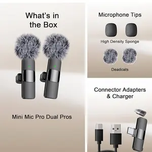 Mini Mic Pro Wireless Microphone for iPhone iPad Android Lavalier Microphone for Video Recording 2 Pack Crystal Clear Recording with USB-C for Podcast ASMR