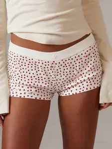 Women's Heart Print Slim-Fitting Casual Boho Shorts, Graphic Print Shorts, Valentine's Day Fashion Design, Sexy Casual Wear, Elastic Waist, Short Pants