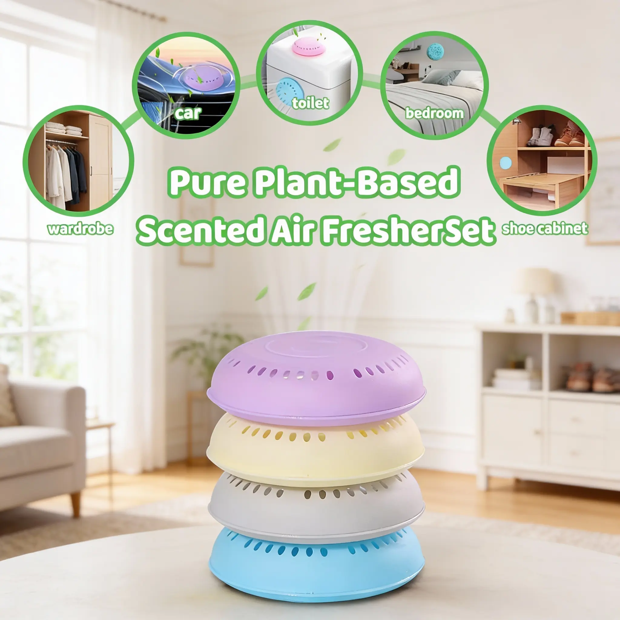 14-Pack Pure Plant-Based Solid Air Freshener Set - Natural Ingredients Fragrance, Non-Toxic, No Additives, Steady Balanced Mild Long-Lasting Aroma, Refillable Diffuser Insert Gels & Blocks, Safe for Kids, Fresh & Clean for Home & Lockers, With Drawers
