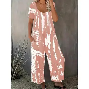 Plus Size 0XL-5XL Summer Rompers Overalls Women's Solid Color Jumpsuit with Pockets Casual Fashion Short Sleeve Breathable Lightweight Beach StyleGift