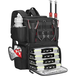 Fishing Backpack with 4 Tackle Boxes, Fishing Bag with Rod Holder & Safety Compass & Cooler, Gifts for Fishermen