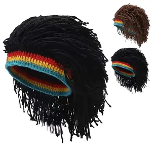 Unisex Funny Knit Beanie Hat Reggae Hair Style Hats Dreadlock Wig Funny Christmas Halloween Holiday Role Playing Hat