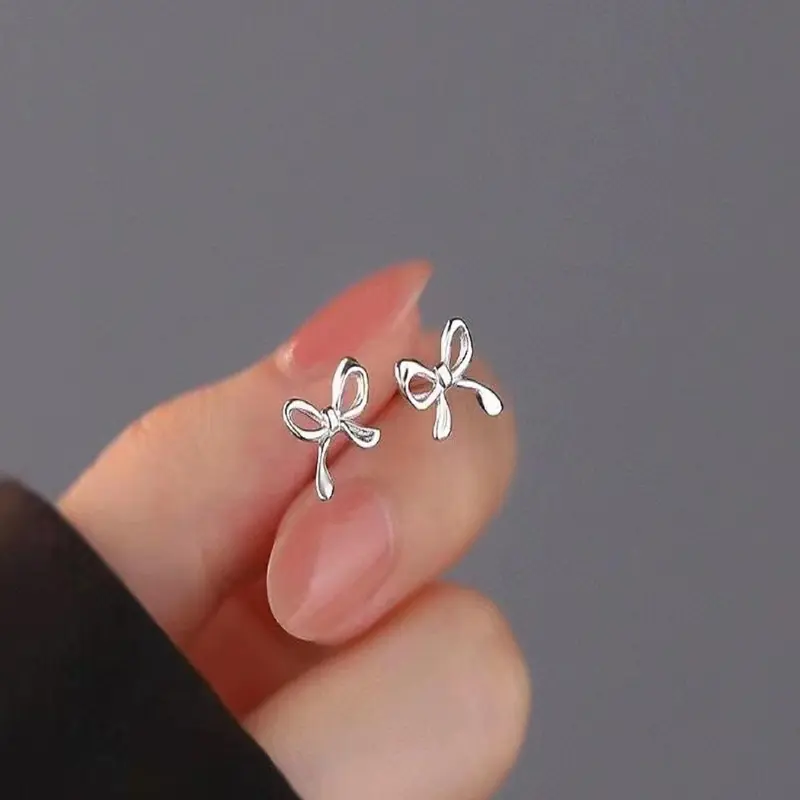 S925 Sterling Silver Bow Stud Earrings for Women, Hypoallergenic Dainty Minimalist Tiny Ribbon Bow Knot Studs, Quiet Luxury Trendy Everyday Wear Jewelry Gift for Girls