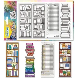 Bookcase Clear Stamps Reading Records Transparent Puppy Silicone Clear Stamp Seals for DIY Scrapbooking Photo Album Card Making Decoration, 4.3x6.3 Inch