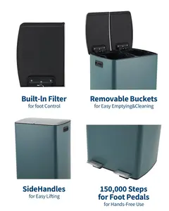 60L Dual Compartment Stainless Steel Kitchen Trash Can - Soft-Close Lid - Odor Control - Hands-Free Pedal - Space-Saving Recycling Bin for Home, Office, Garage