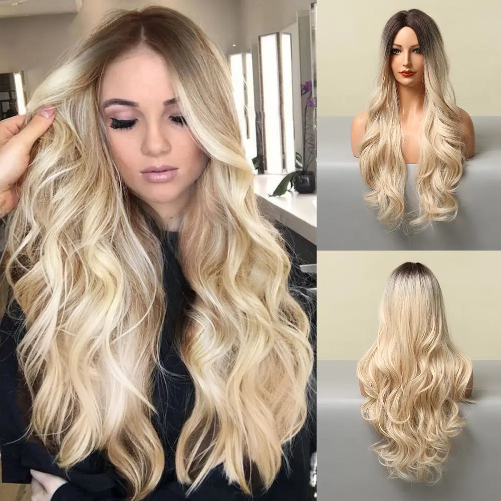 HAIRCUBE Long Curly Wave Wig, Unisex Synthetic Costume Wig with Gradual White to Golden Color for Parties and Special Events (5306), Wavy, Long Wavy Hair, Head Cover Wig