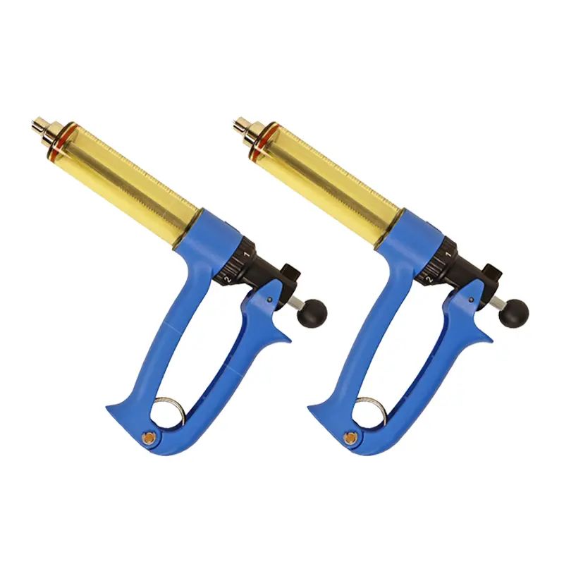 Farm Animal Semi-Automatic Continuous Injector Work Tools - 2-Pack 50ml Adjustable Syringe Set for Cattle, Hogs