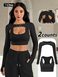 Women's Seamless Two-Piece Sports Top Set, Hollow Long Sleeve Hoodie + Backless Sport Bra, Slimming Yoga Daily Wear, Hollow Back Activewear