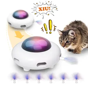 "best cat toys for bored indoor cats，Moving Feather Toys for All Breeds，USB Charge Automatic Kitten Toys,White，Entertainment with 6pcs Feathers -UFO"