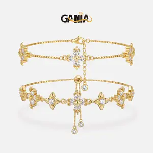 GANIA 18K Gold-Plated Double-Layer Cross Adjustable Bracelet, radiating timeless brilliance, meticulously crafted from hypoallergenic materials. A symbol of Christian faith and a fashion jewelry choice—the perfect gift for someone special.