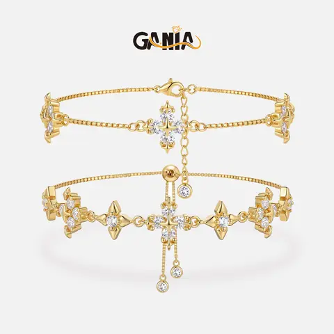 GANIA 18K Gold-Plated Double-Layer Cross Pendant Adjustable Bracelet | Smooth Comfort Fashion Jewelry for Women