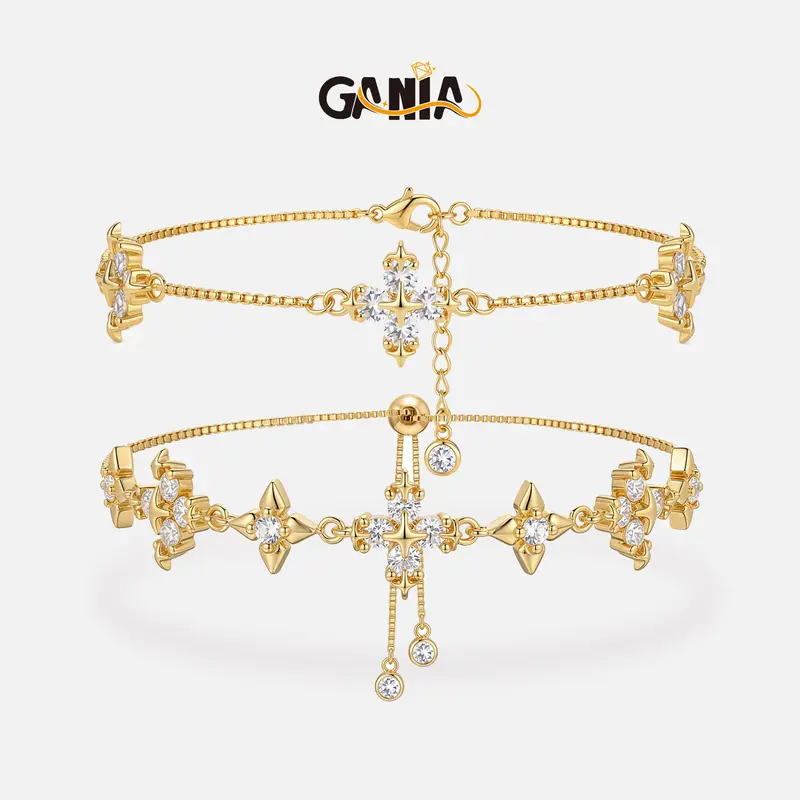 GANIA 18K Gold-Plated Double-Layer Cross Pendant Adjustable Bracelet | Smooth Comfort Fashion Jewelry for Women