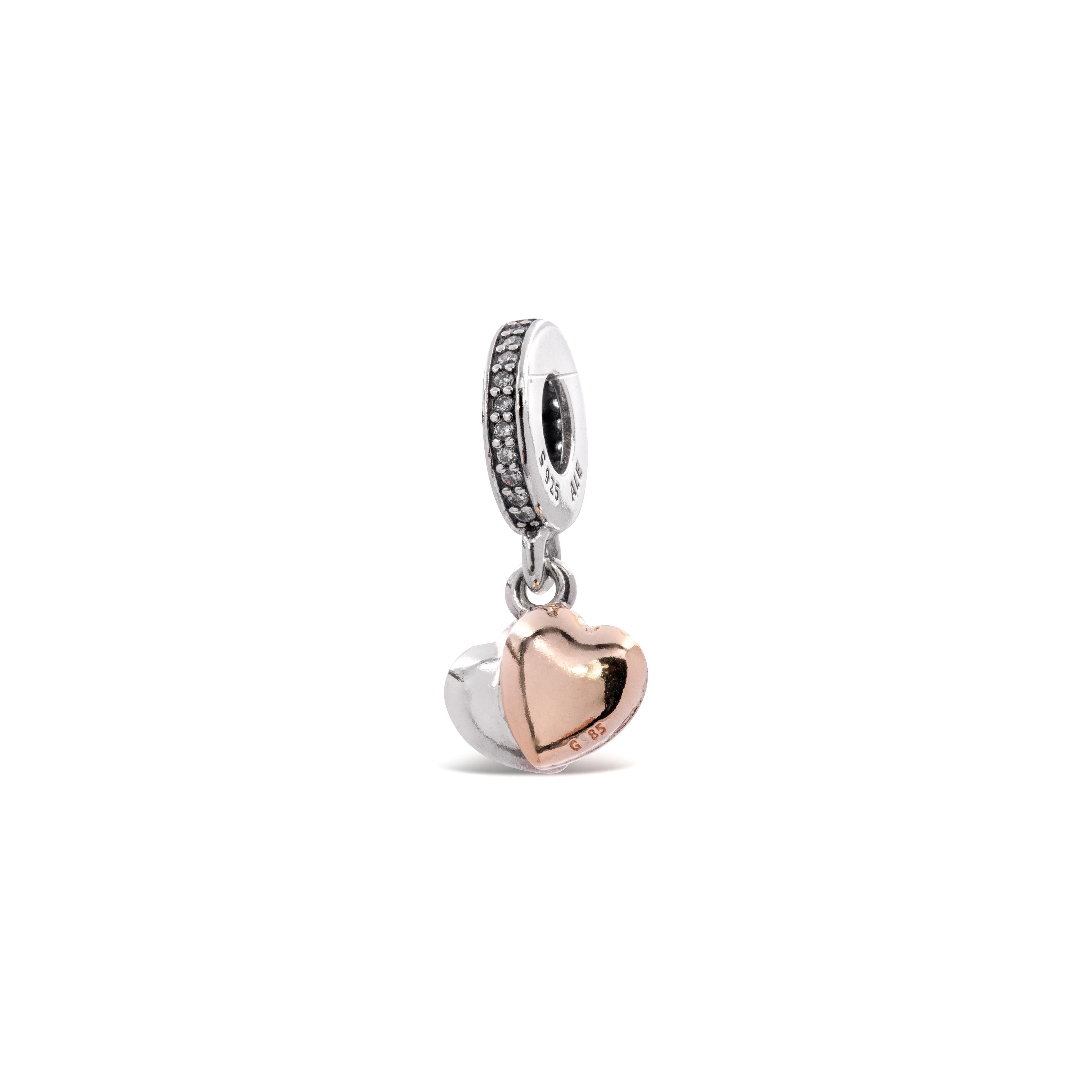 PANDORA Two-Tone Double Heart Dangle Charm 799162c01 PANDORA Two-Tone Double Heart Dangle Charm 799162c01